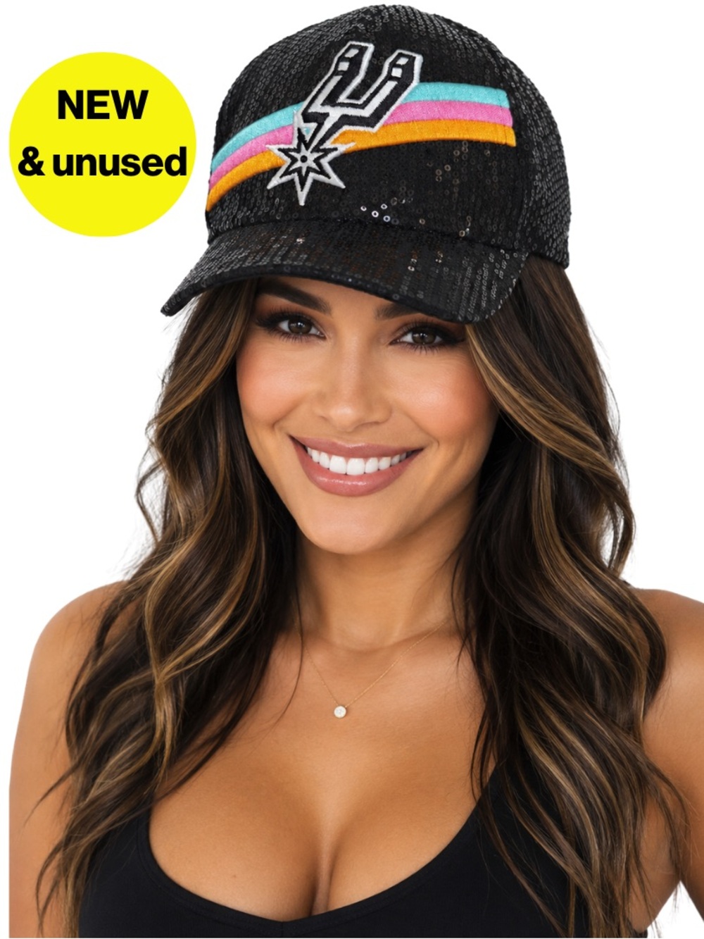 NEW 🖤 SPURS Black Sequin Cap with Team Logo (Adjustable)